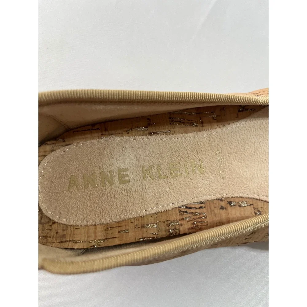 Anne Klein Akeve Cork Ballet Flats Women 8M Gold Metallic Bow Ballet Office Wear